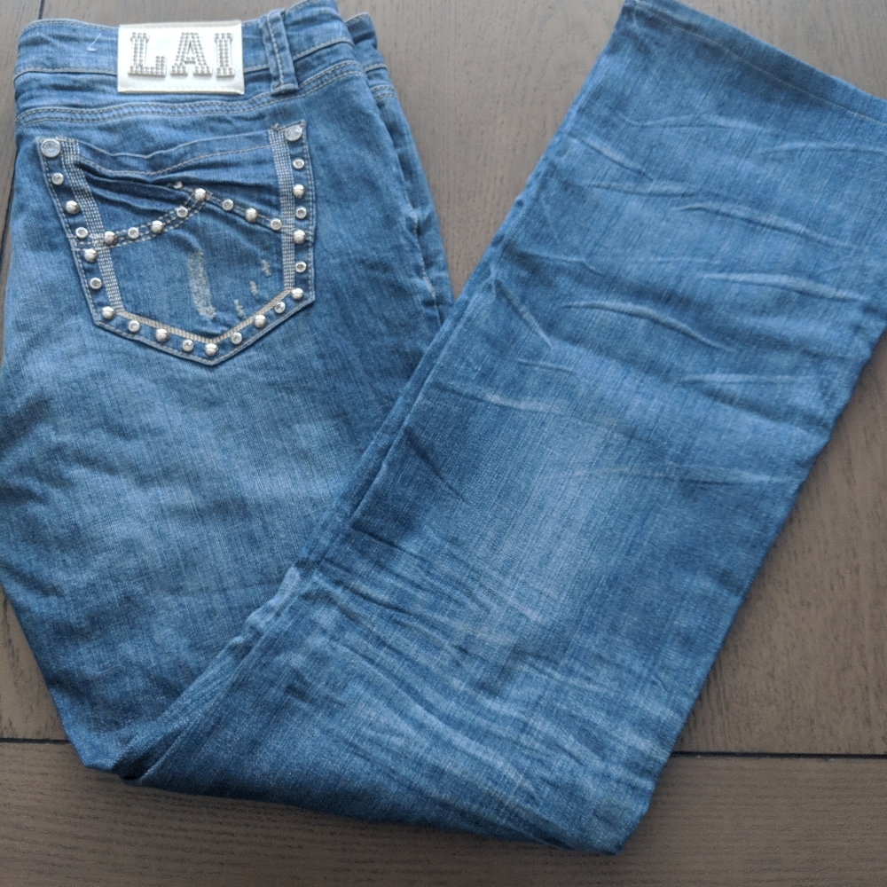 L.A. Idol Women's Boot Cut Jeans - Distressed Blue